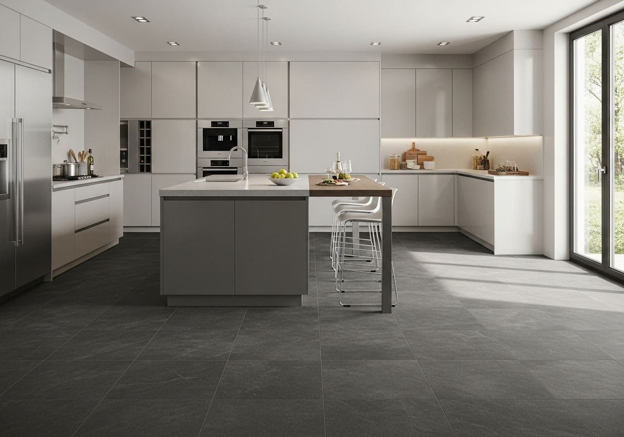 Alterna slate-look vinyl tile in kitchen