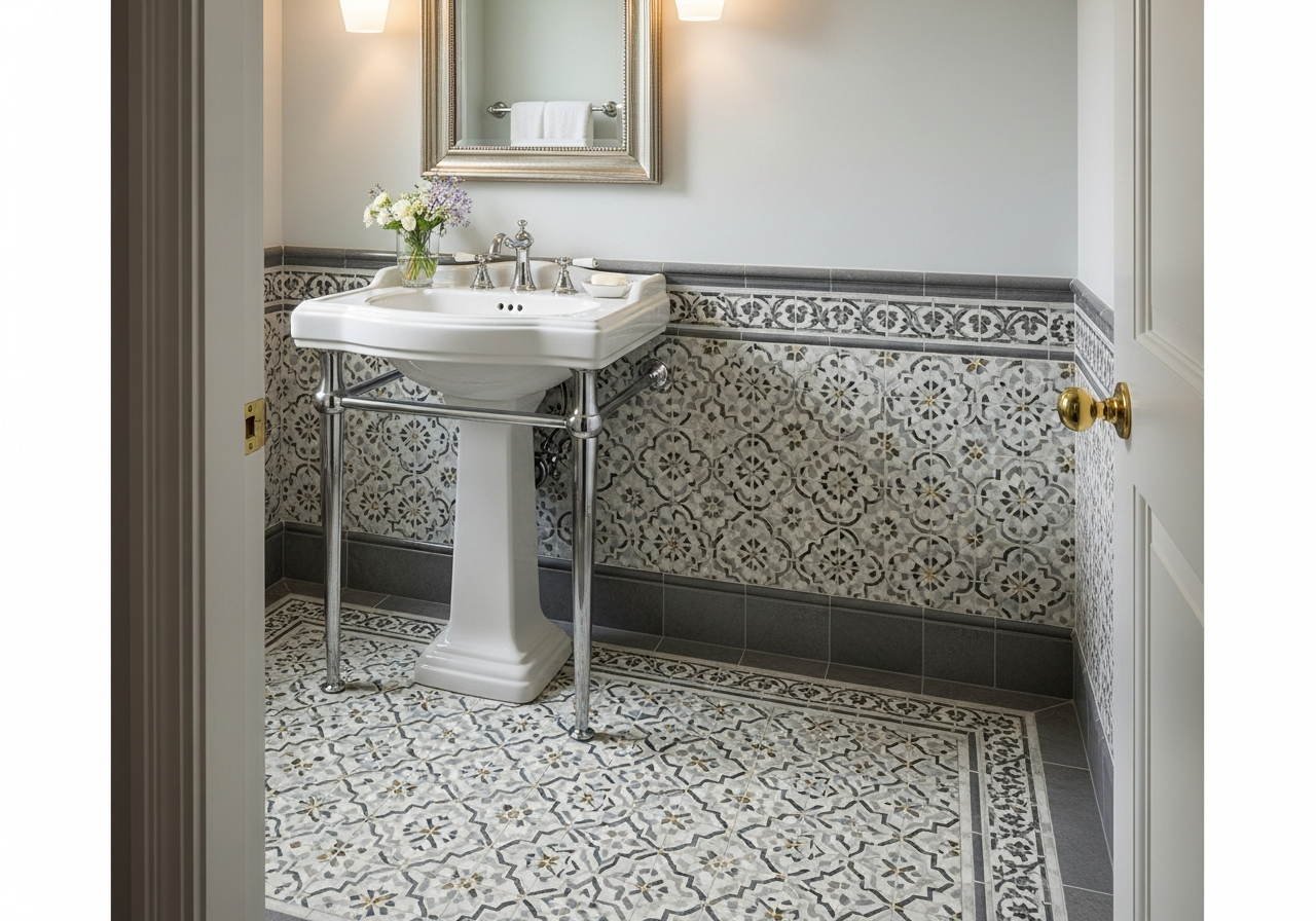 Alterna mosaic vinyl tile powder room