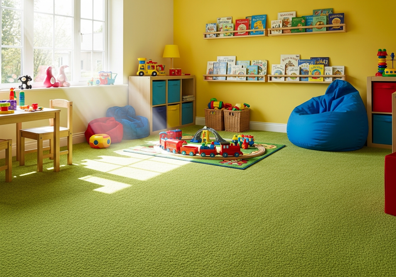 Plush carpet in children's playroom