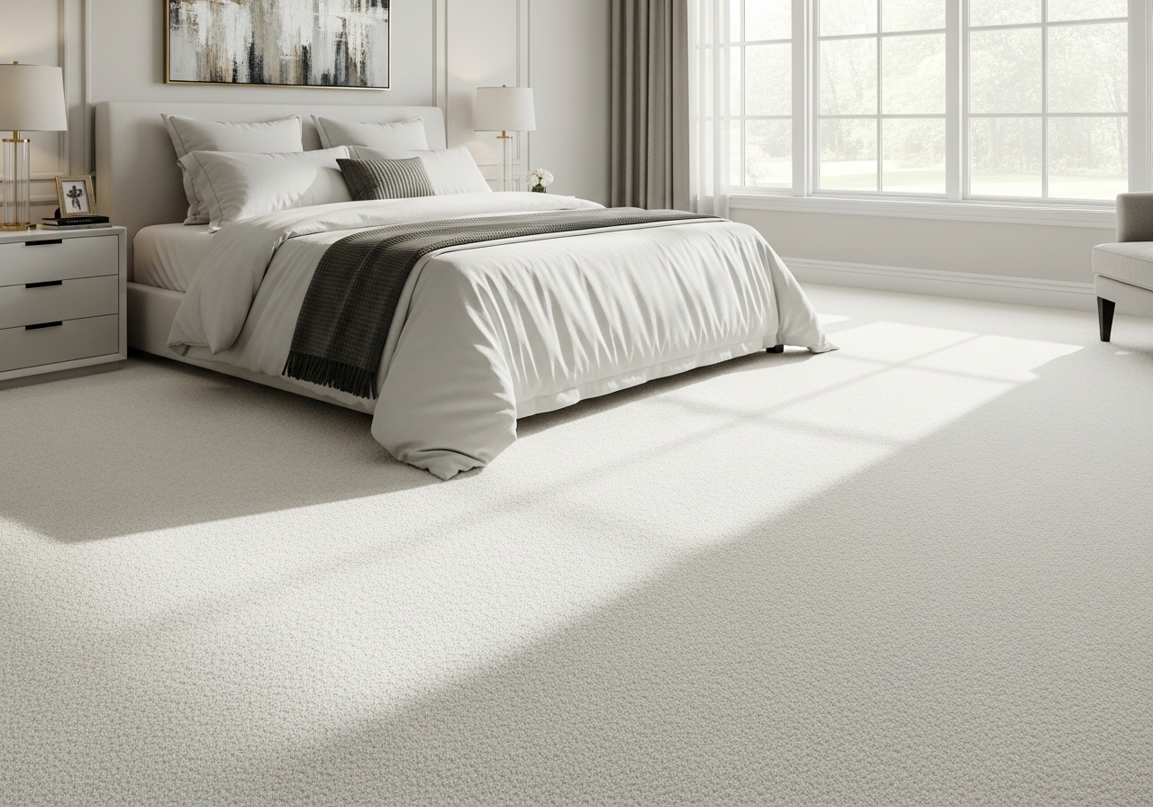 White plush carpet master bedroom