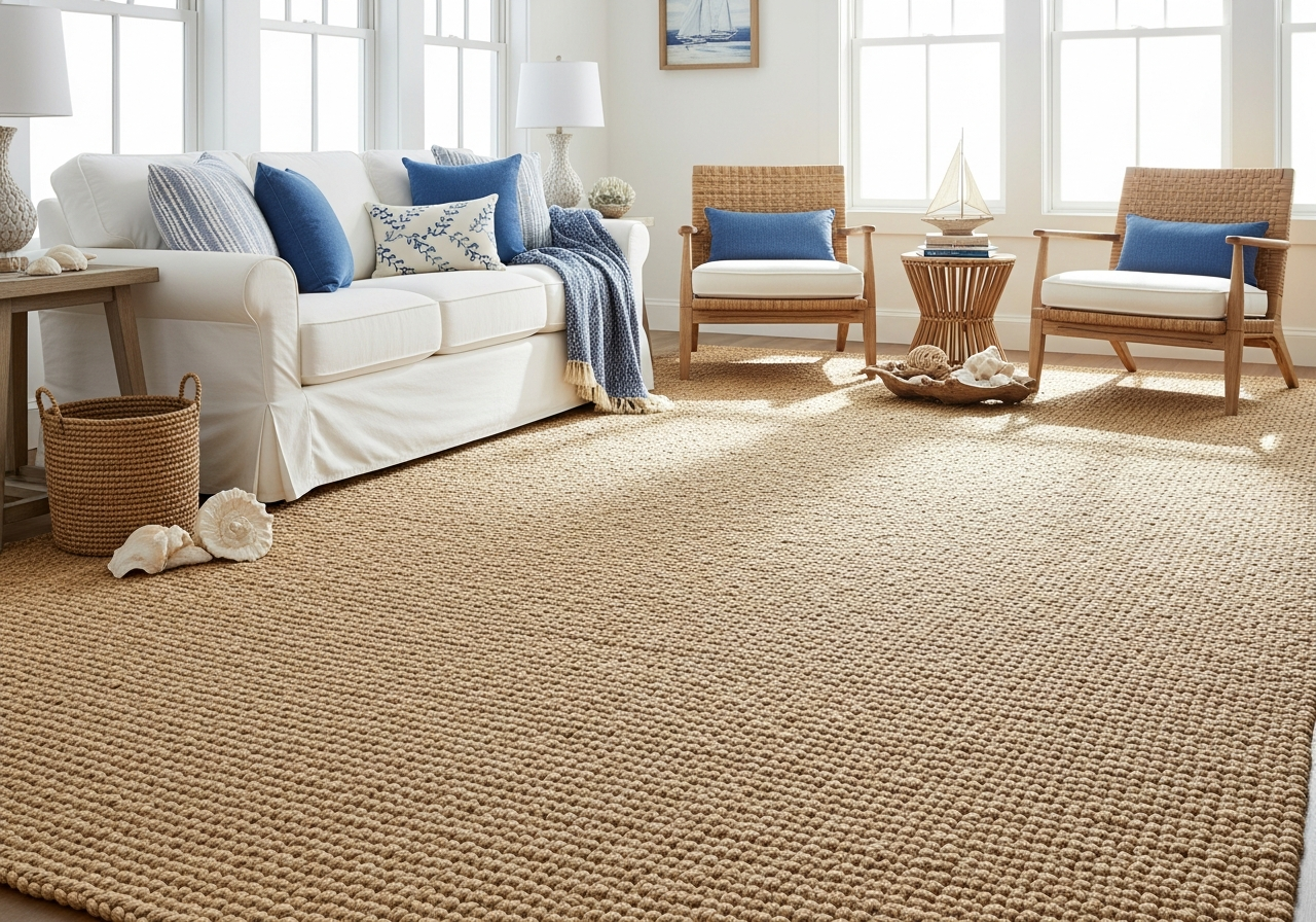 Sisal natural fiber carpet coastal room