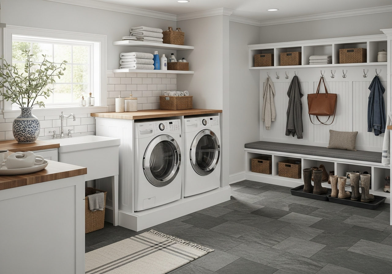 COREtec slate vinyl tile laundry room