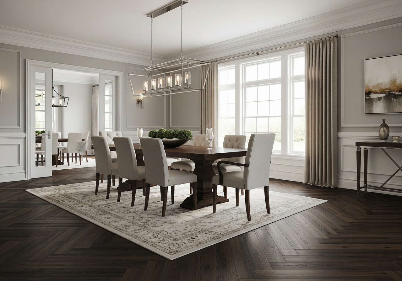 Herringbone luxury vinyl plank dining room