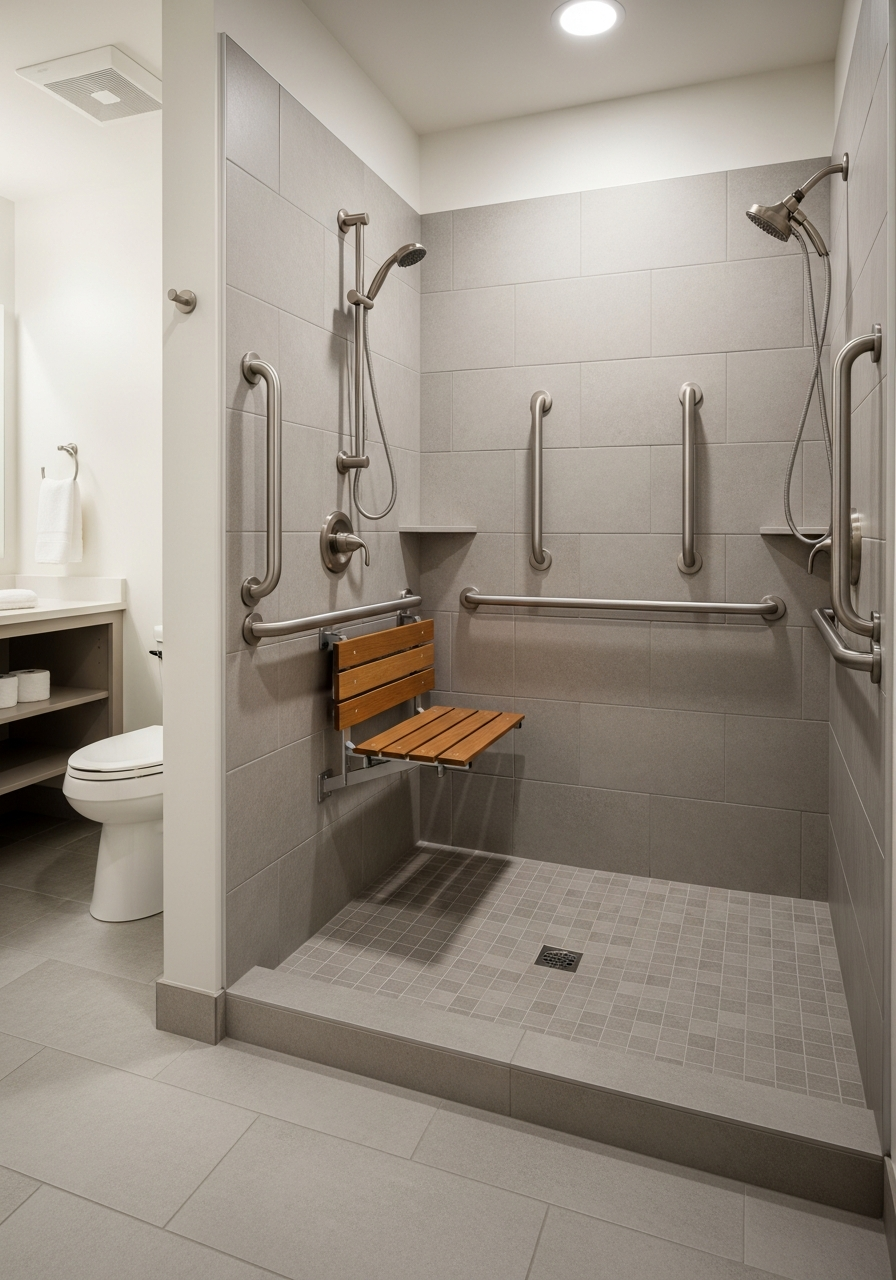 ADA accessible tile shower with bench