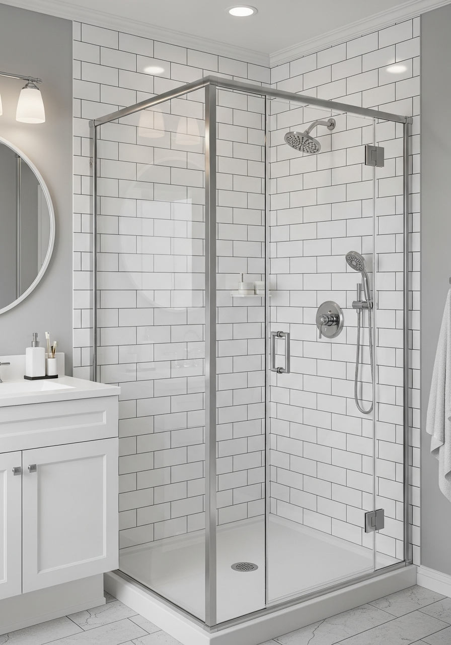 White subway tile shower surround