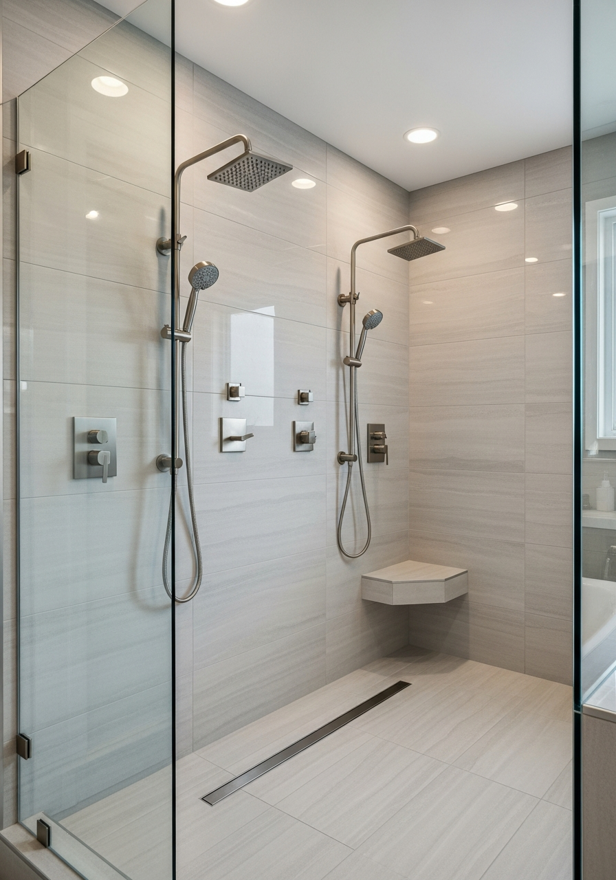 Double shower with dual shower heads