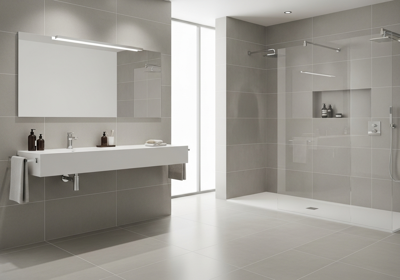 Large format rectified porcelain bathroom