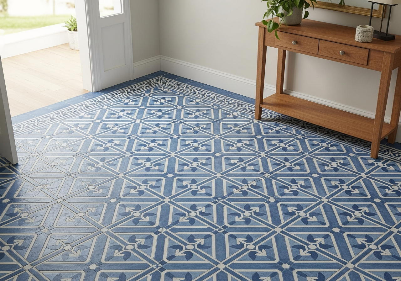 Patterned cement tile entryway